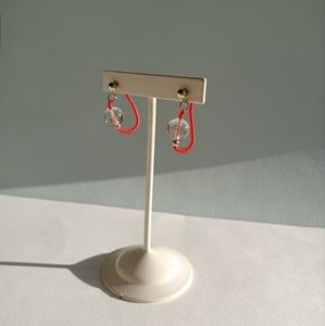 Natural green phantom quartz & Sterling silver & hand woven red threads earring